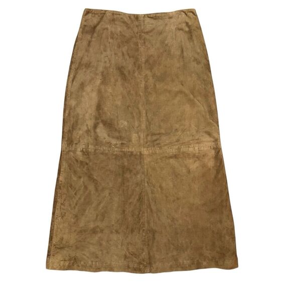 Vintage Sunbelt Leather Suede Maxi Skirt Size 10 Brown Long Western Boho Y2K - Picture 1 of 7
